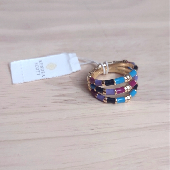 Kendra Scott Essie Triple Band Orchid Purple Blue Teal Color Gold Ring - Picture 2 of 2